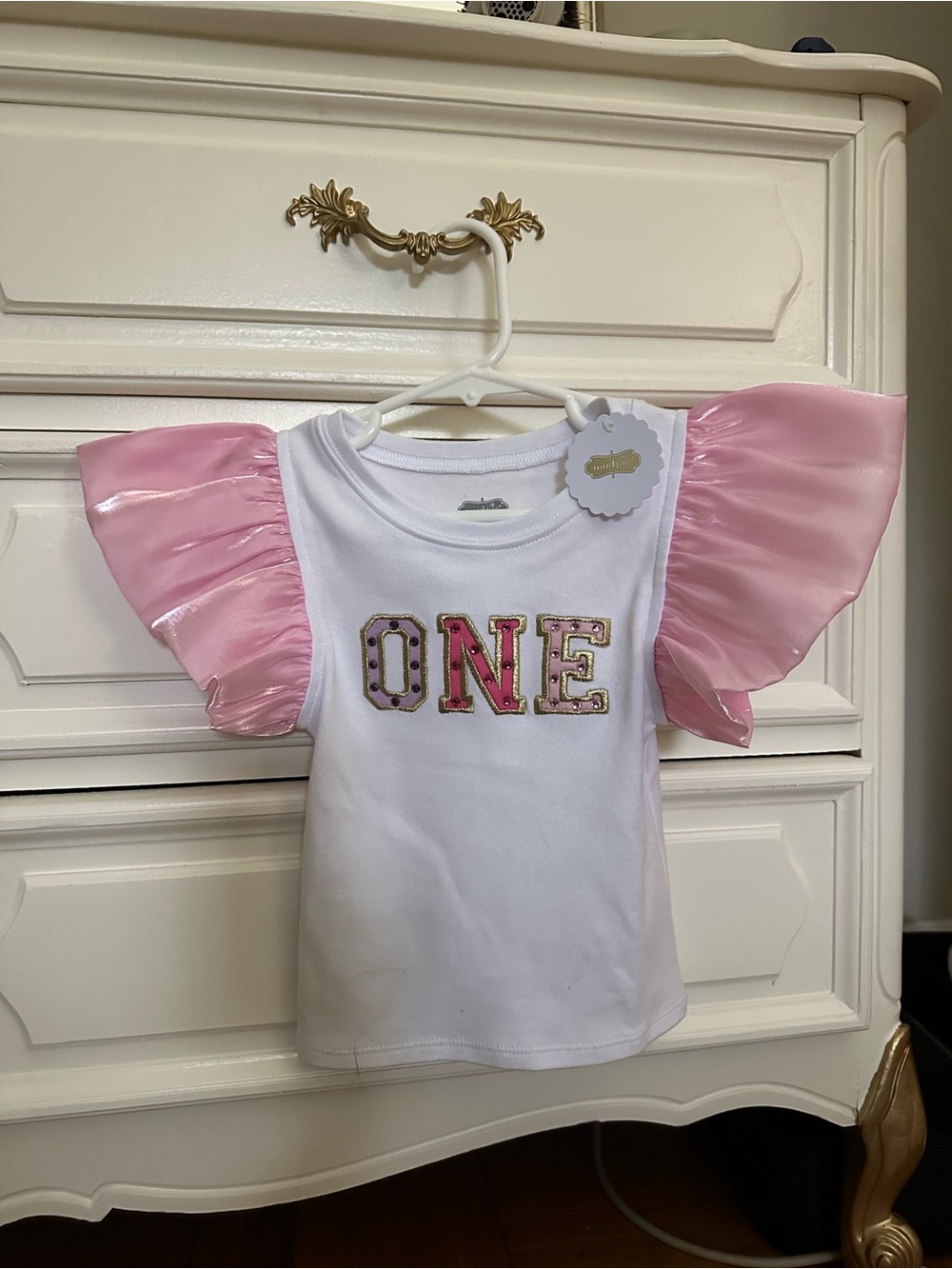 White & Pink 'ONE' first birthday top outfit NWT